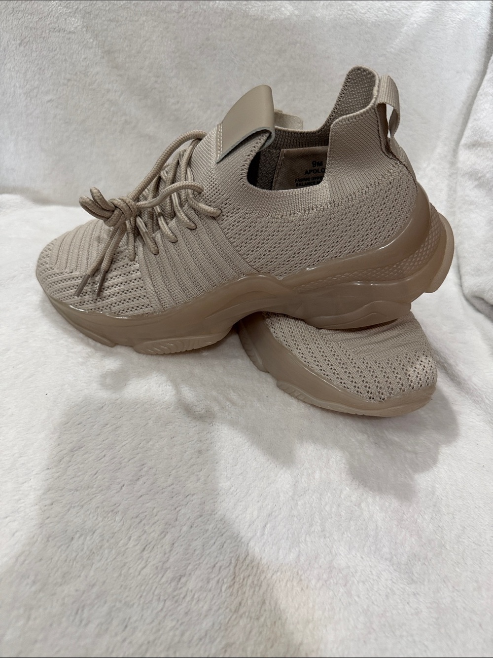 Knit Lace-Up Chunky Sole Sneakers in Taupe